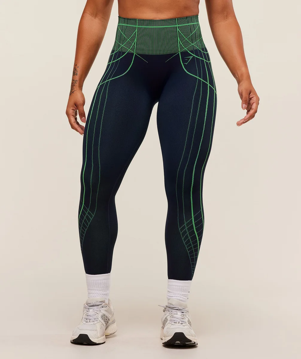 Gymshark Apex Seamless Leggings - Heavy Blue/Active Green