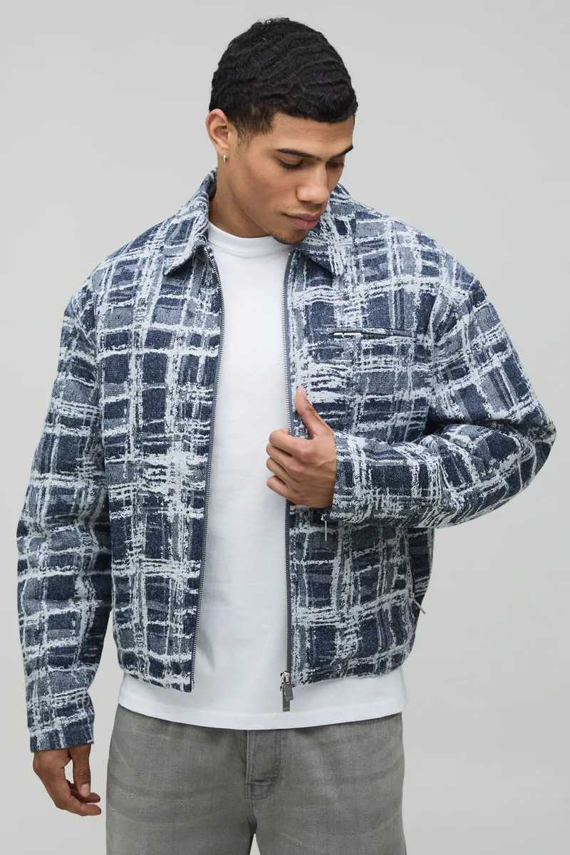 Textured Jacquard Harrington Jacket