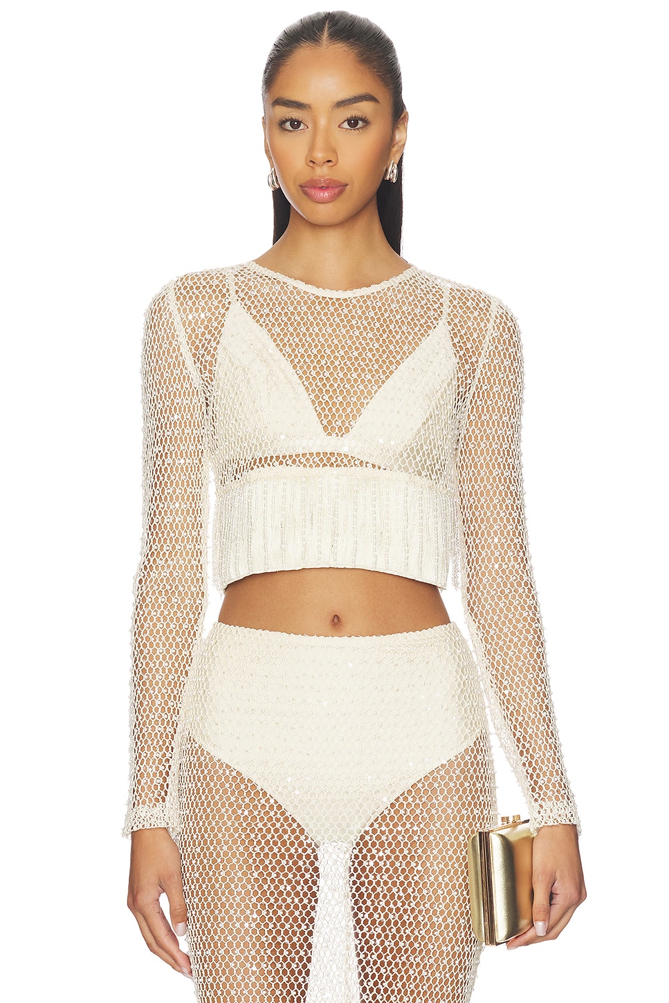 PatBO Crochet Bloom Top in Beige