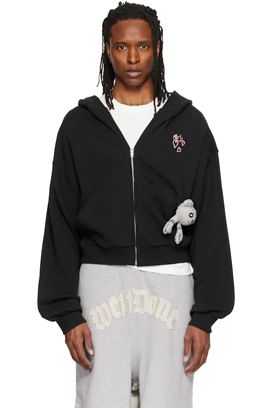 Black Doodle Teddy Zip-Up Hoodie