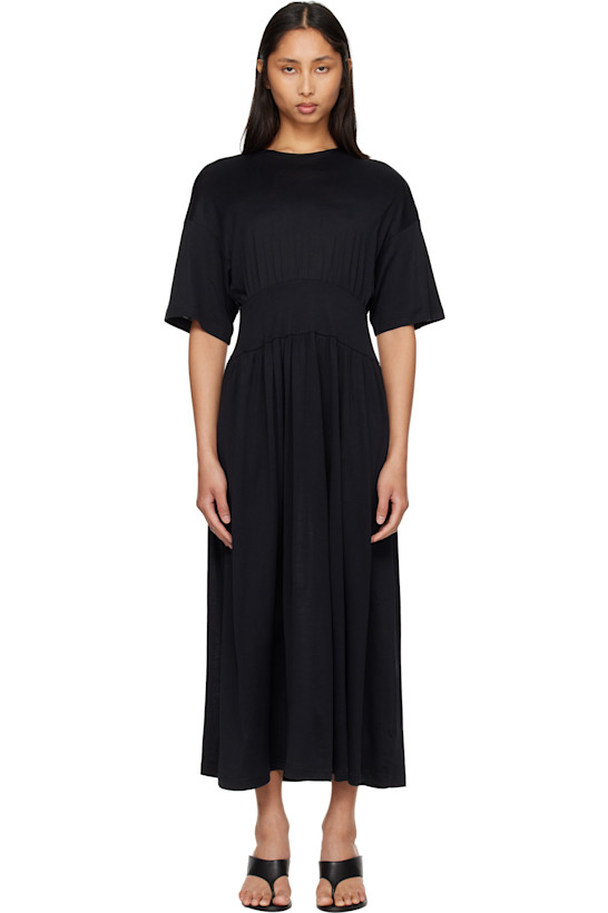 Black Cotton Silk Tee Midi Dress