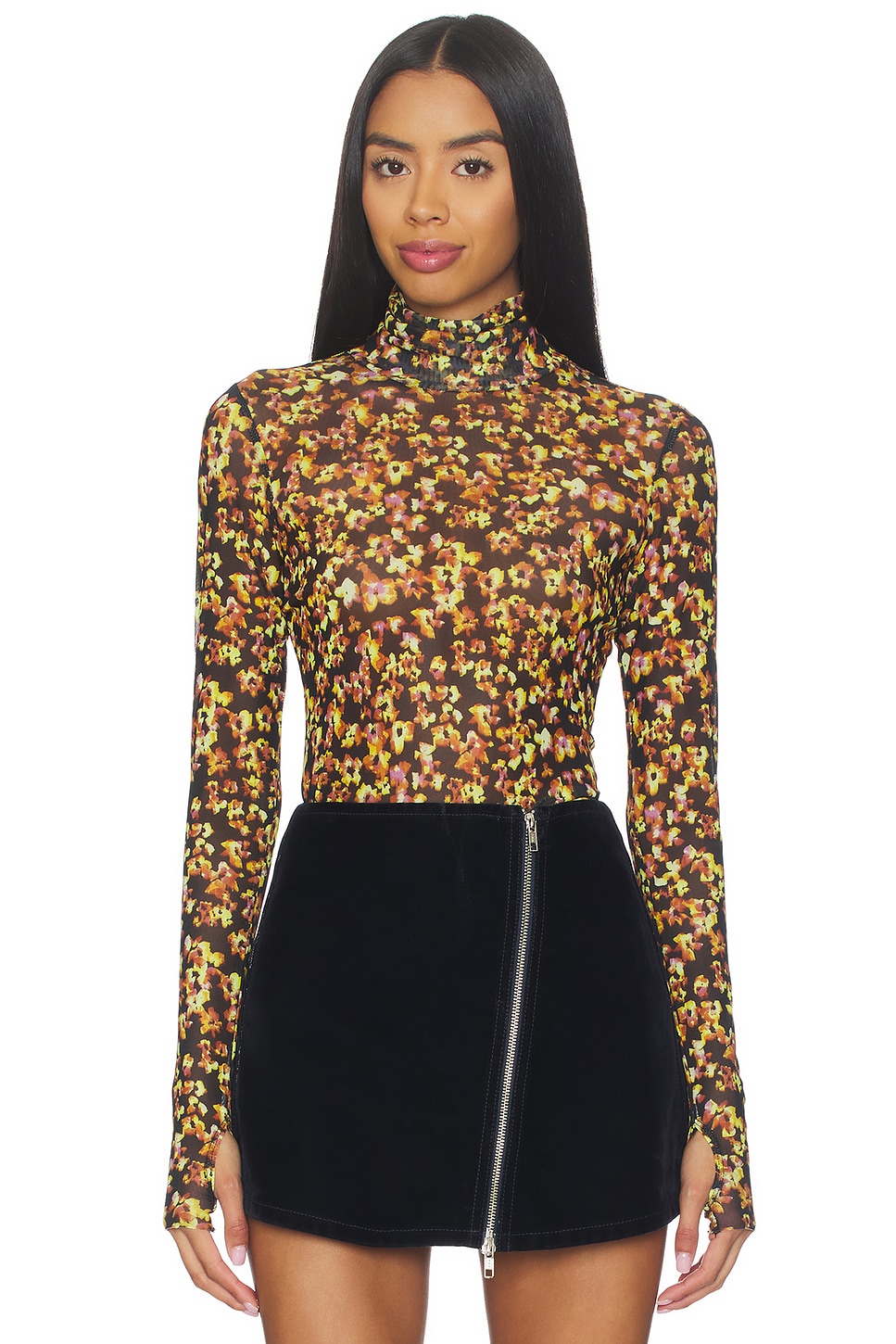 AFRM Zadie Flocked Mesh Top in Autumn Garden