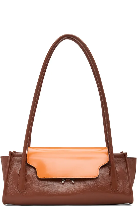 Brown & Orange Leather Trunkette Bag