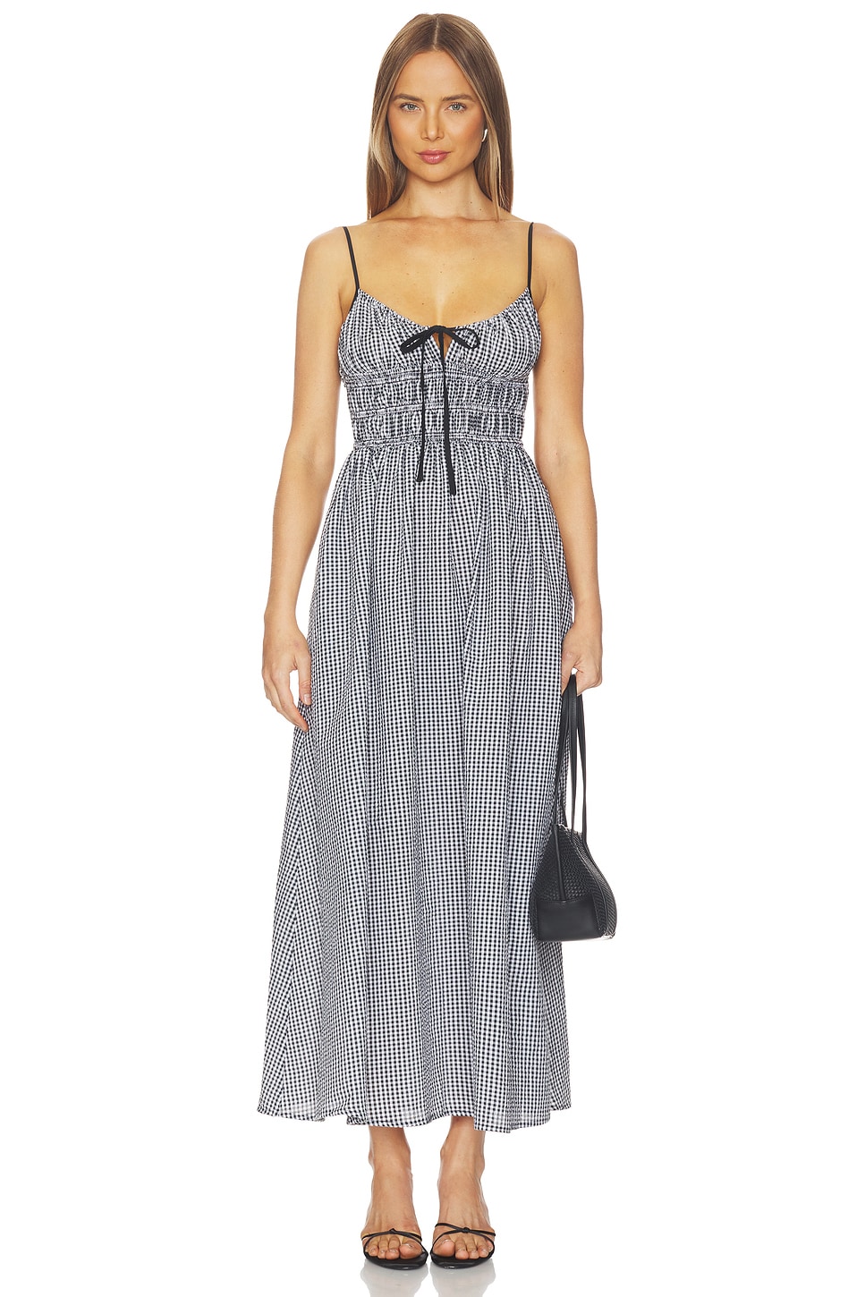 Tularosa Josie Midi Dress in Black & Ivory Gingham