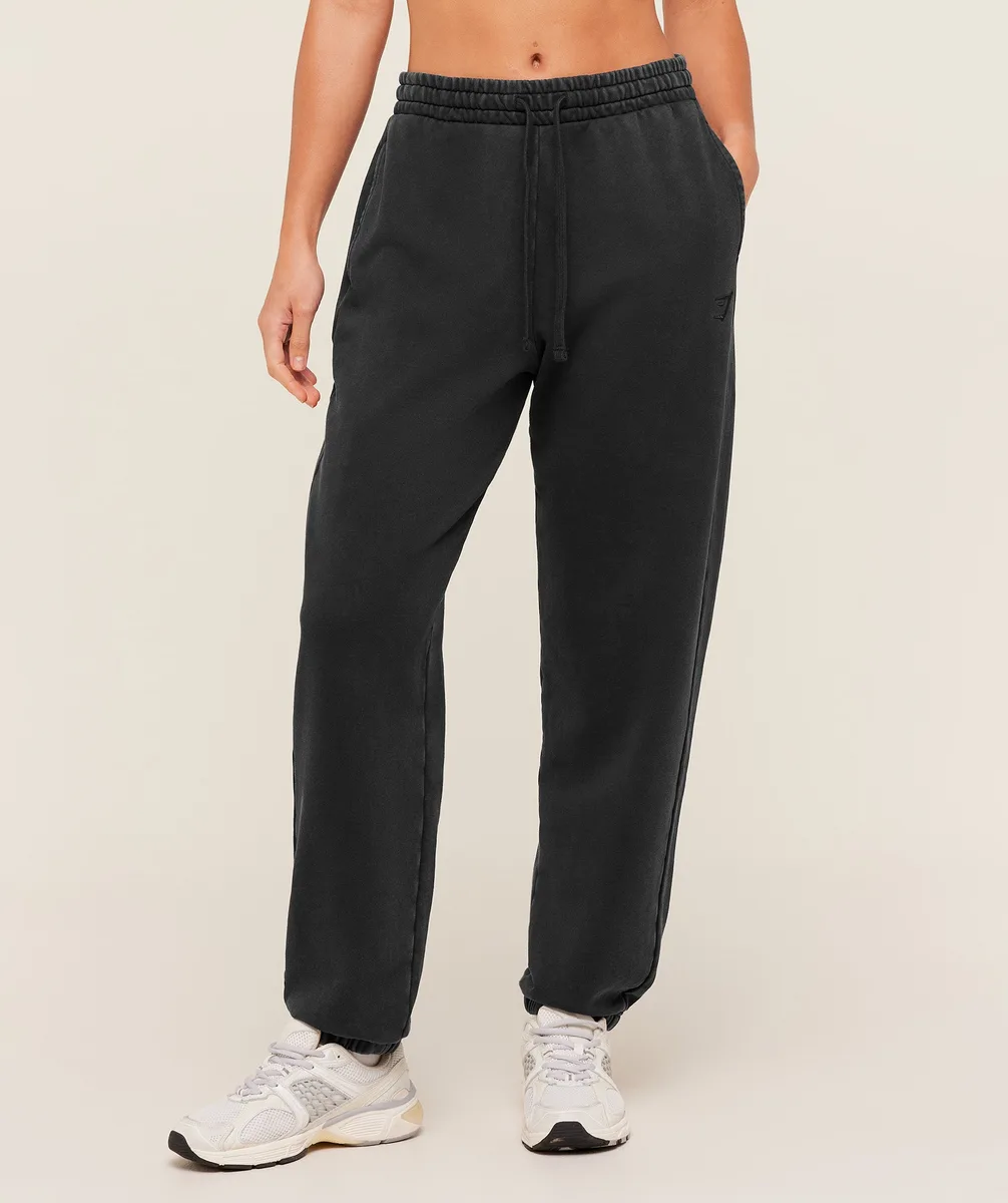 Gymshark Power Washed Cuff Joggers - Black/Acid Wash Small Ball