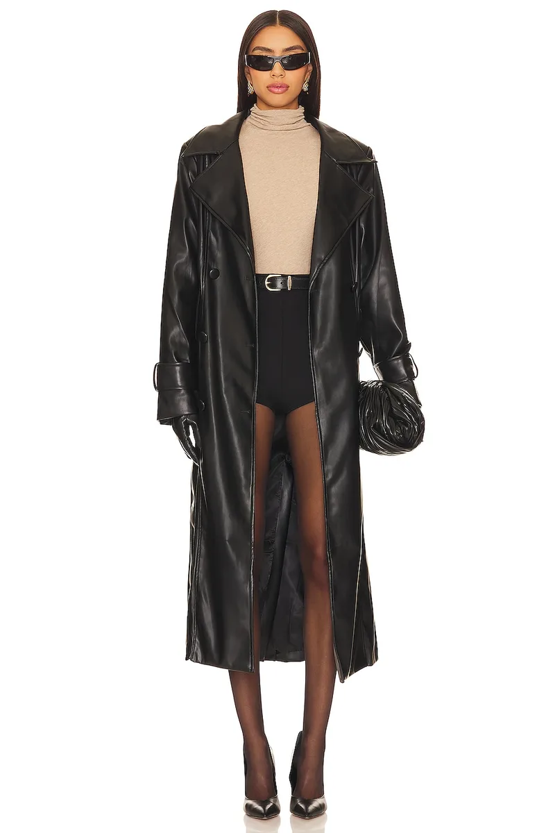 SNDYS Tyra Faux Leather Trench in Black
