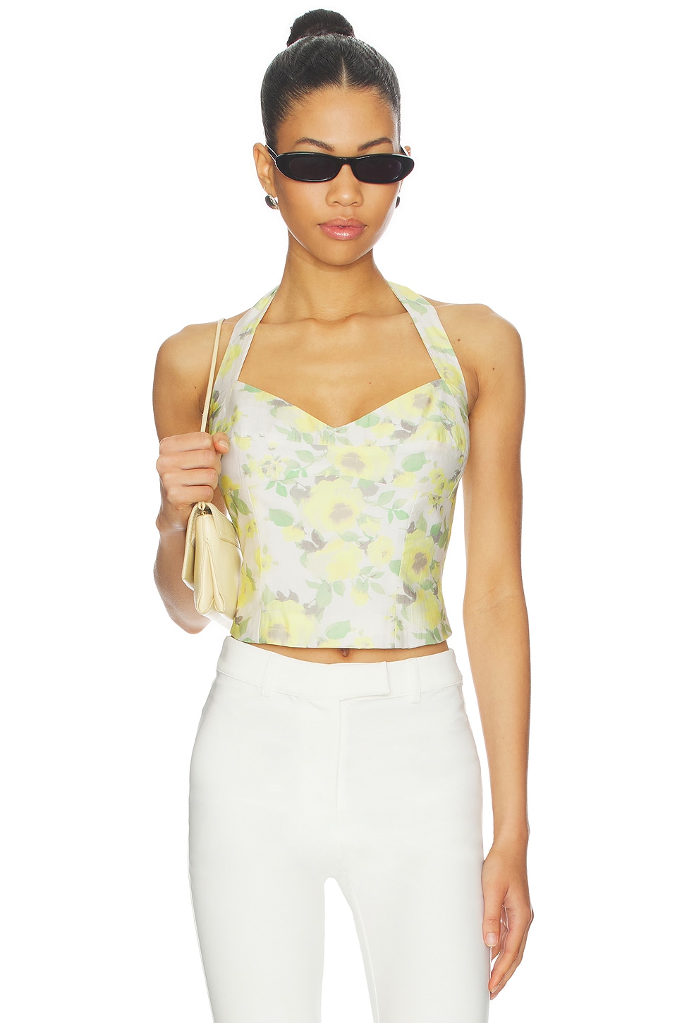 Bardot Deserae Halter Neck Top in Yellow Floral