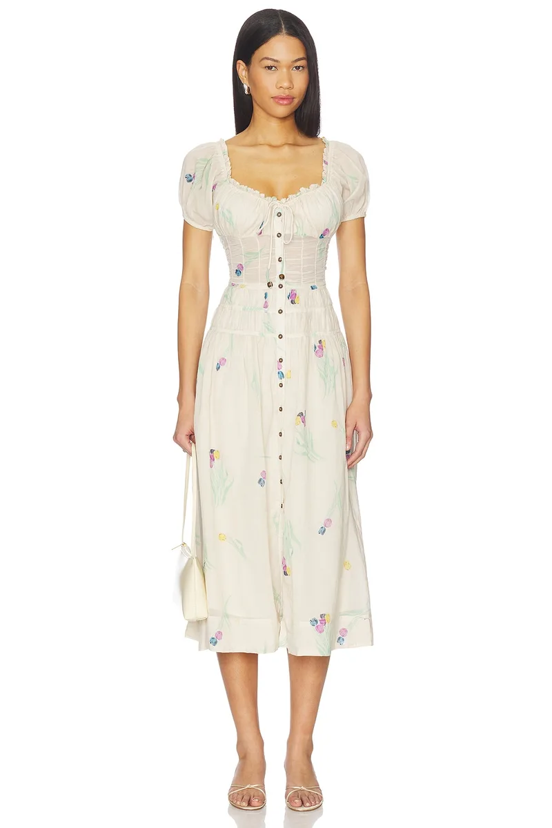 Free People Complete Me Midi Dress in Tea Combo