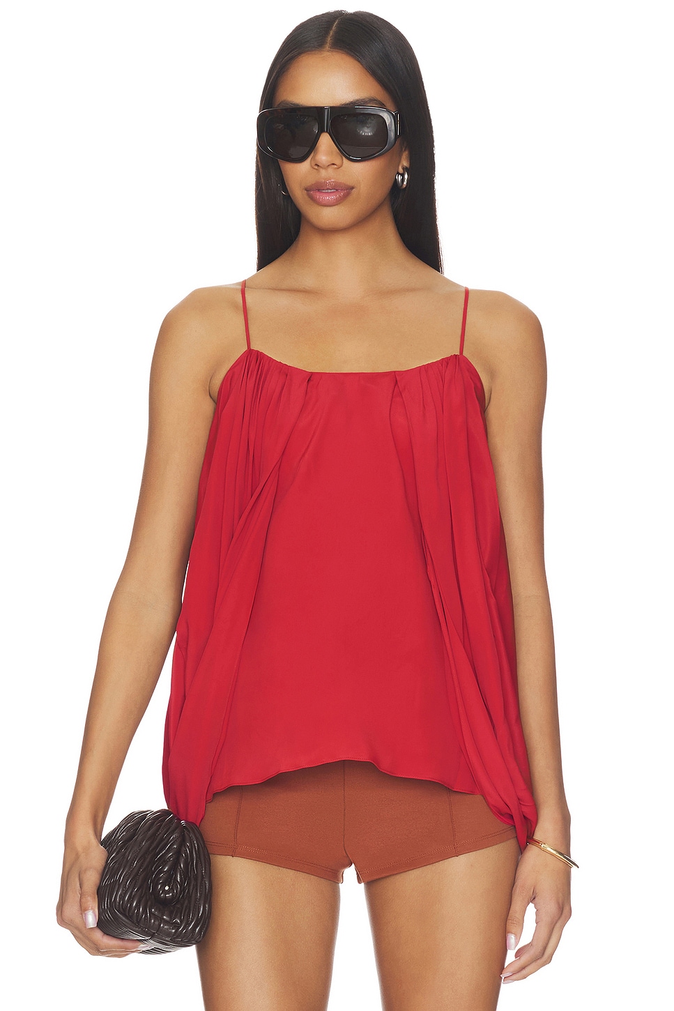 BALMAIN Thin Straps Draped Crepe Top in Rouge Ocre