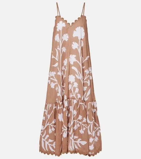 Floral scalloped cotton midi dress