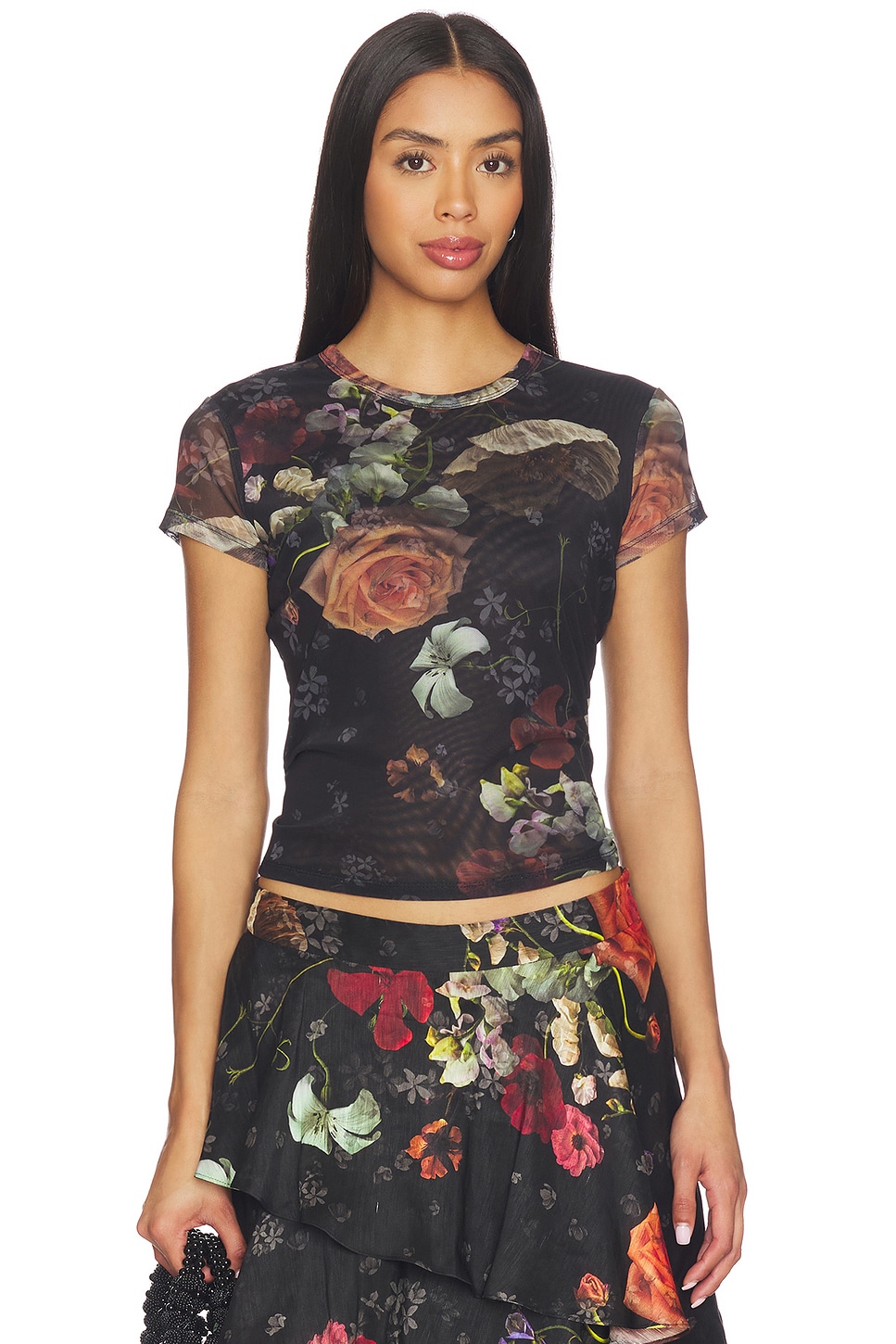 ALLSAINTS Ellie Mesh Tee in Haze Black