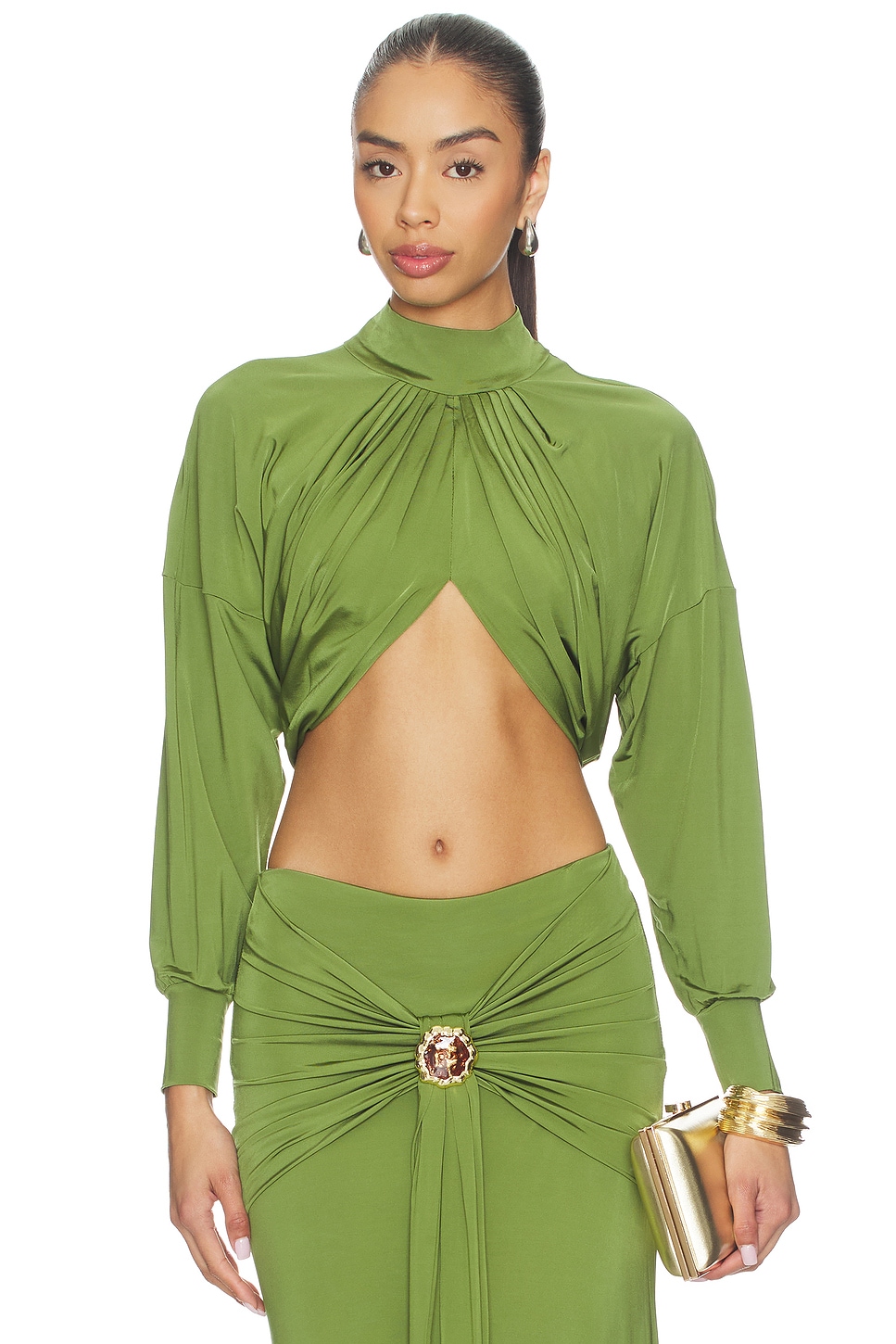 PatBO Intensity Jersey Cut Out Top in Green