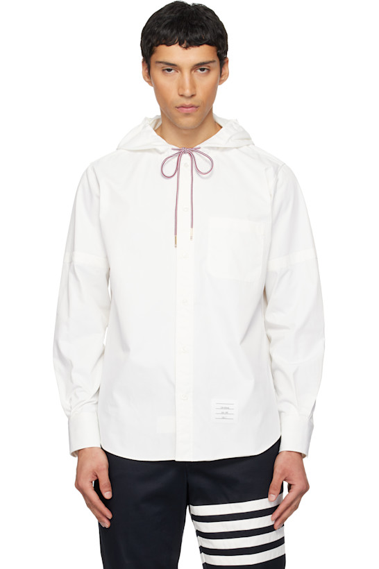 White Hooded Nylon Armband Shirt Jacket