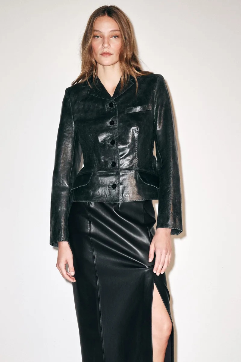 ZW COLLECTION 100% LEATHER TOPSTITCHED BLAZER