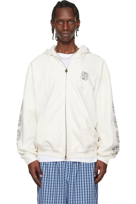 Off-White Biker Cross Sleeves Zip-Up Hoodie