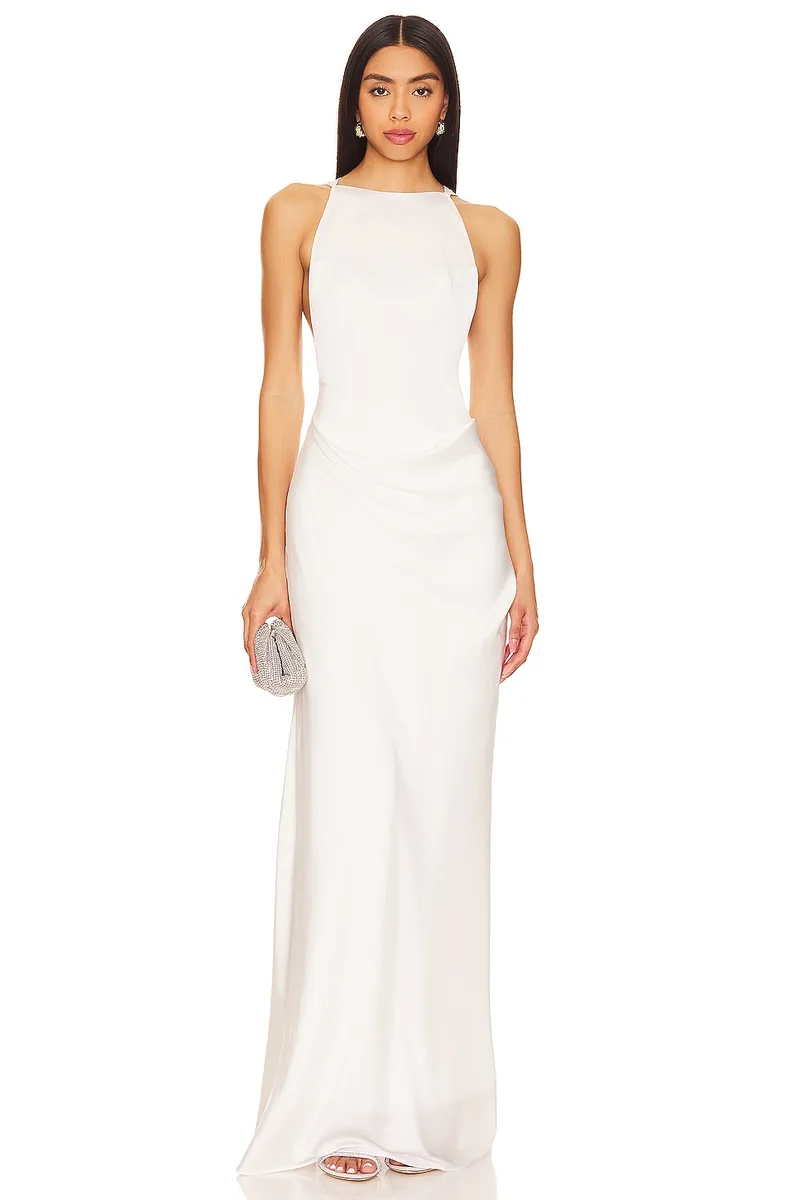 Ceren Ocak Satin Dress in White