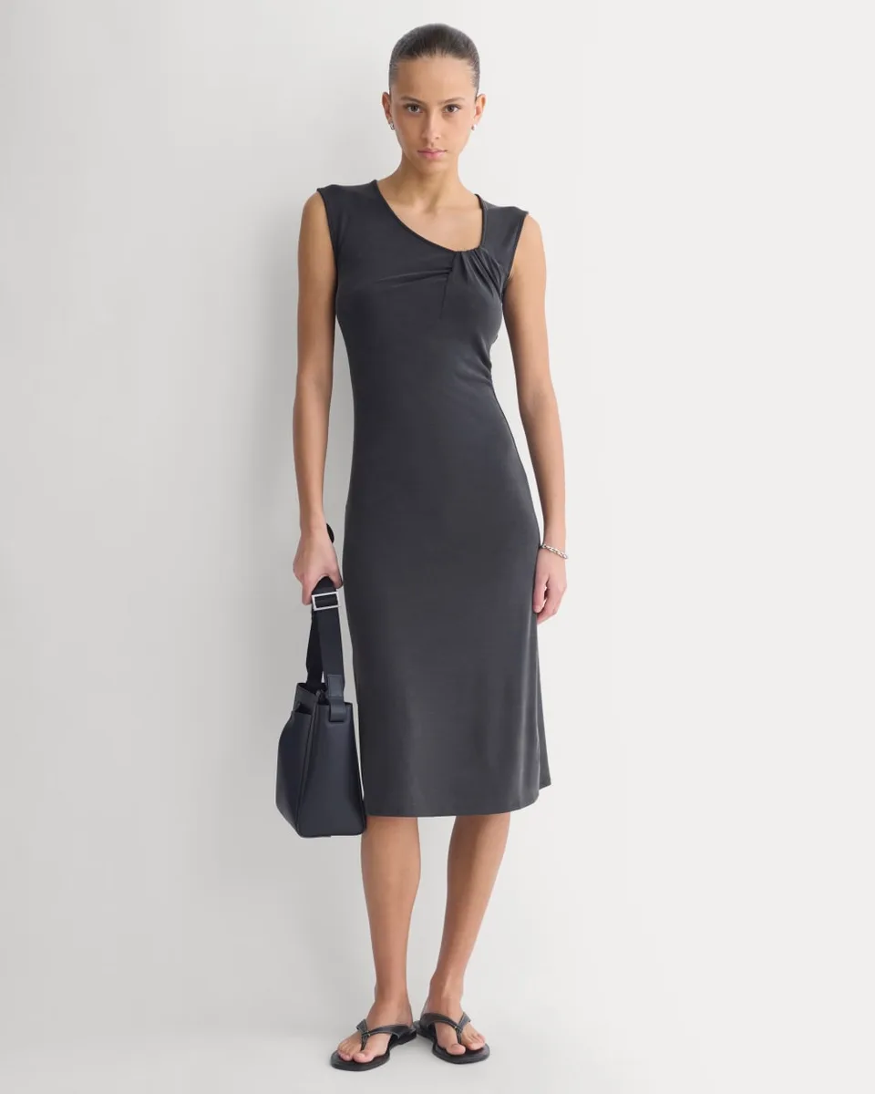 Knit Asymmetrical Midi Dress | Black