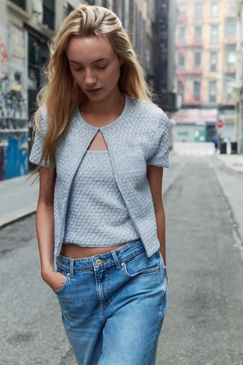 METALLIC THREAD SEQUIN KNIT TOP