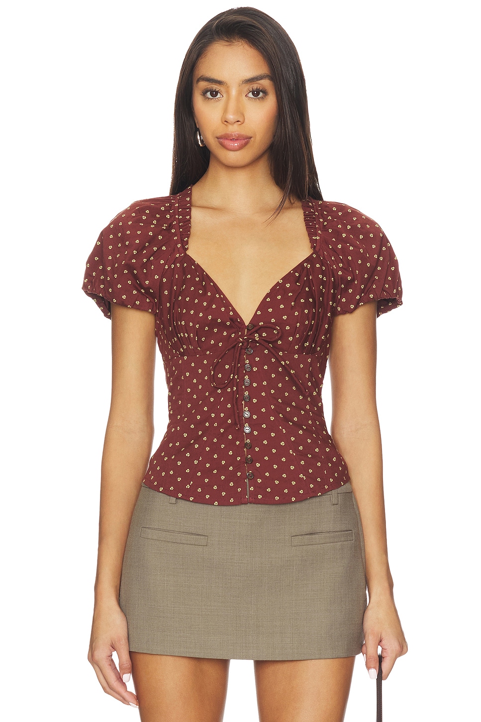 Free People SUMMER 印花女衬衫 in Chocolate Combo