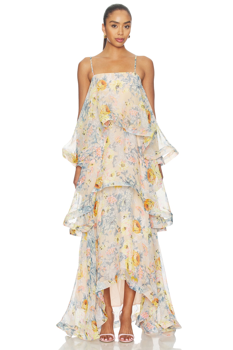 ELLIATT Armani Tiered Maxi Dress in Yellow Floral