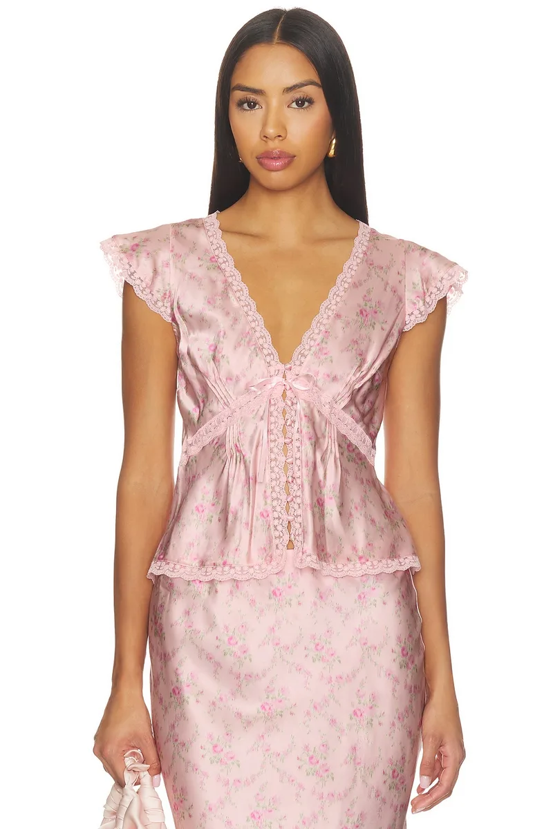 LoveShackFancy Amara Top in Spiced Camellia