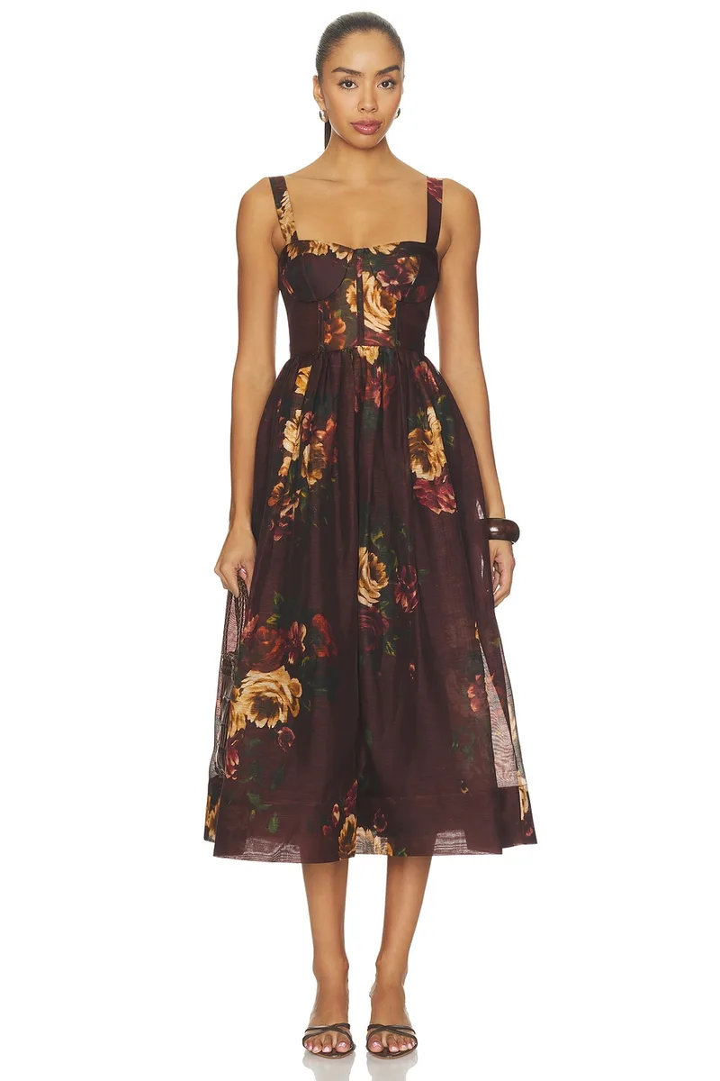 Cara Cara Phoebe Midi Dress in Ariana Flora Merlot