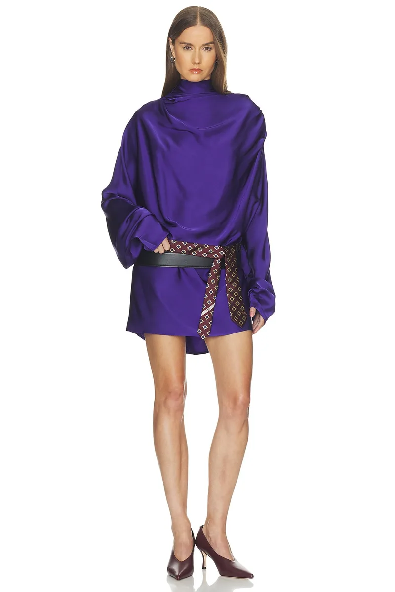 Helsa Satin Shirt Dress in Wisteria Purple