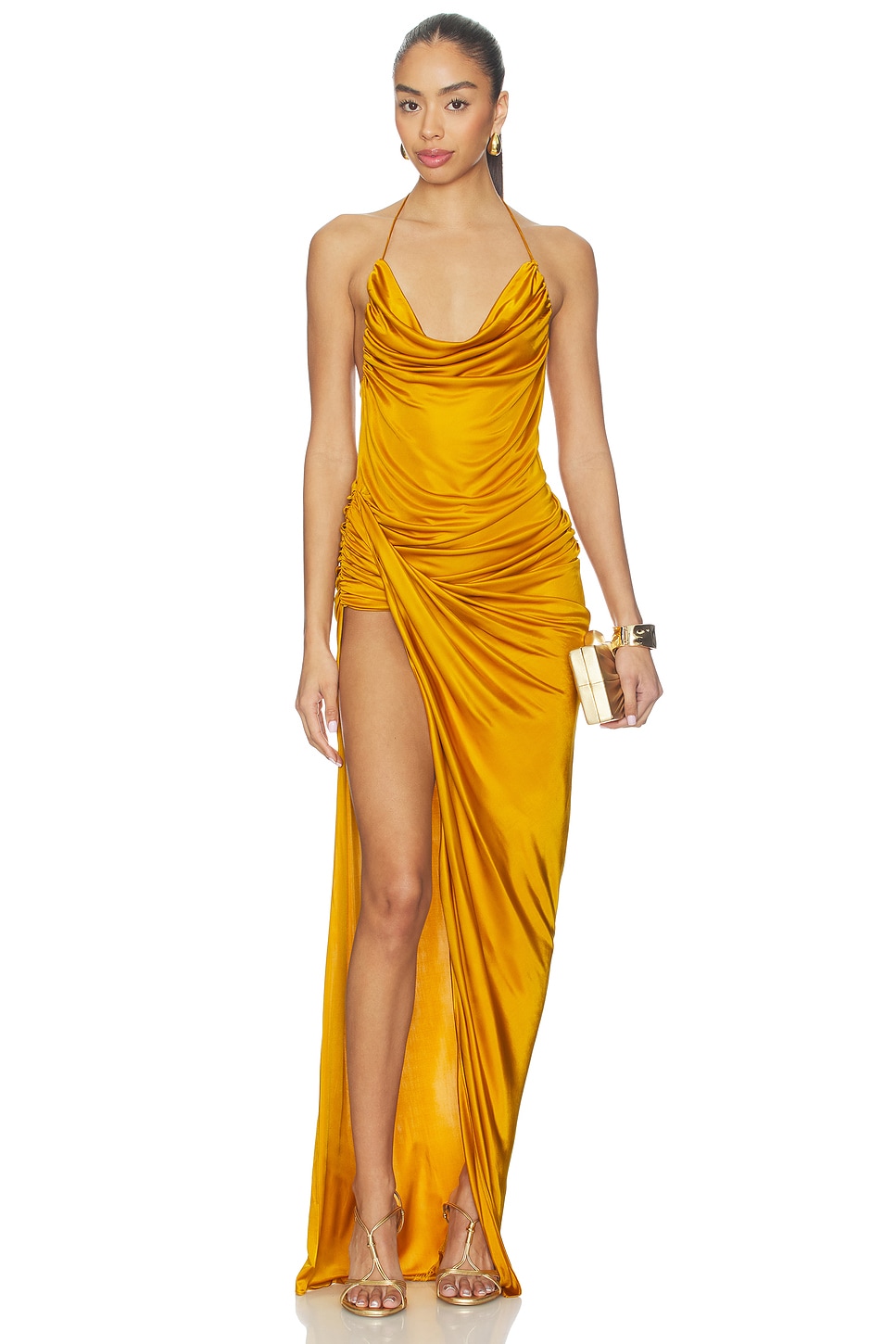Atlein Draped Midi Dress in Miel