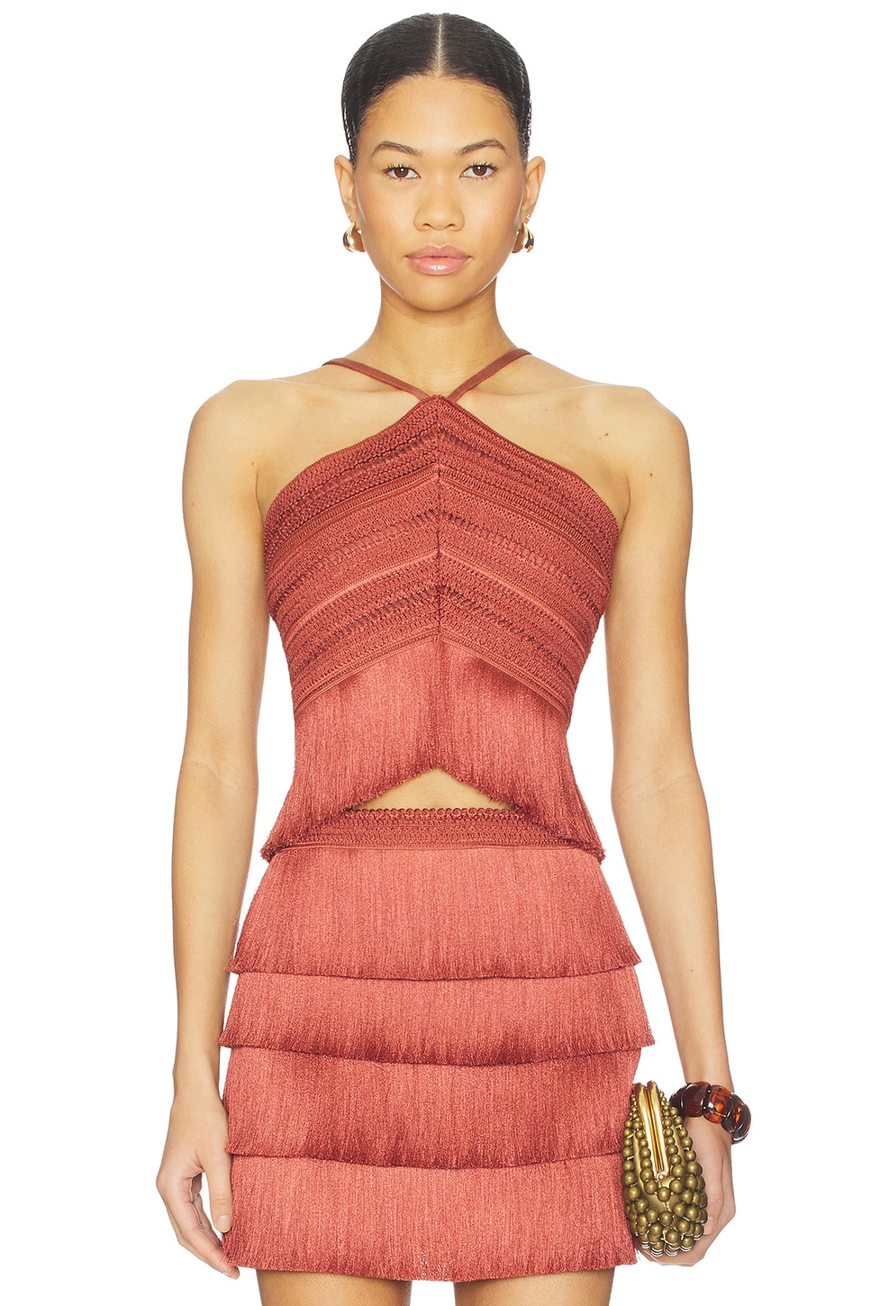 PatBO Amethyst Fringe Top in Brown