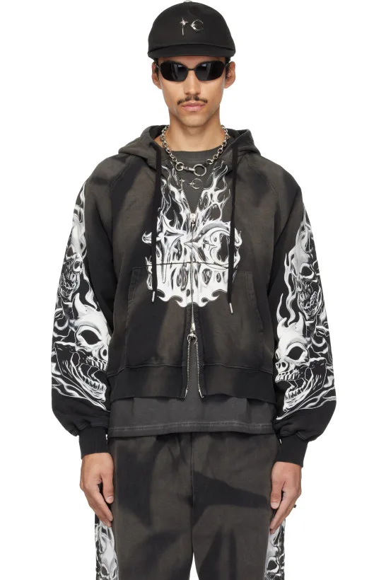 Black Six Riding Skull Zip-Up Hoodie