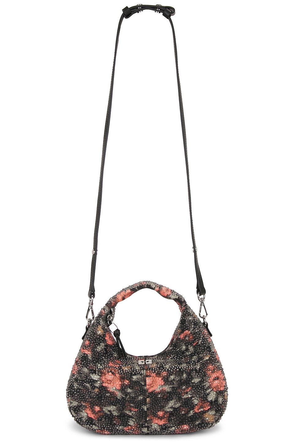 Ganni Hobo Mini Flowers Bag in Black