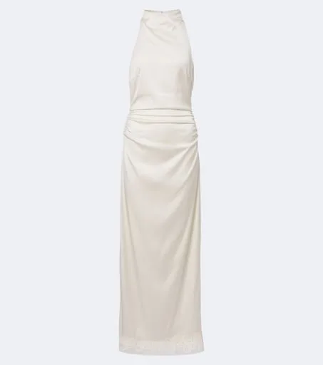 Bridal lace-trimmed satin maxi dress