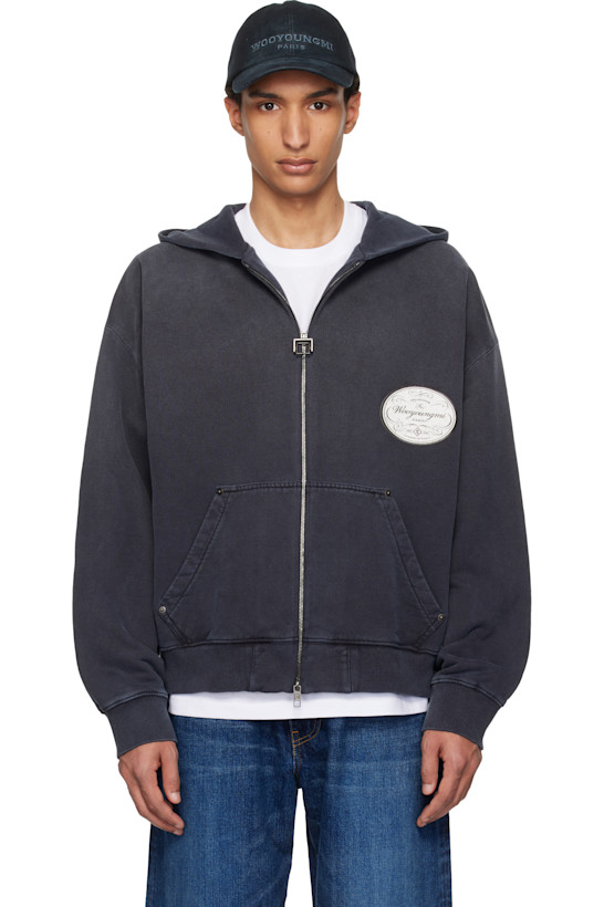 Navy Lettering Back Logo Zip-Up Hoodie