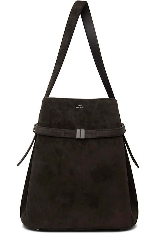 Brown Belted Suede Bucket Bag