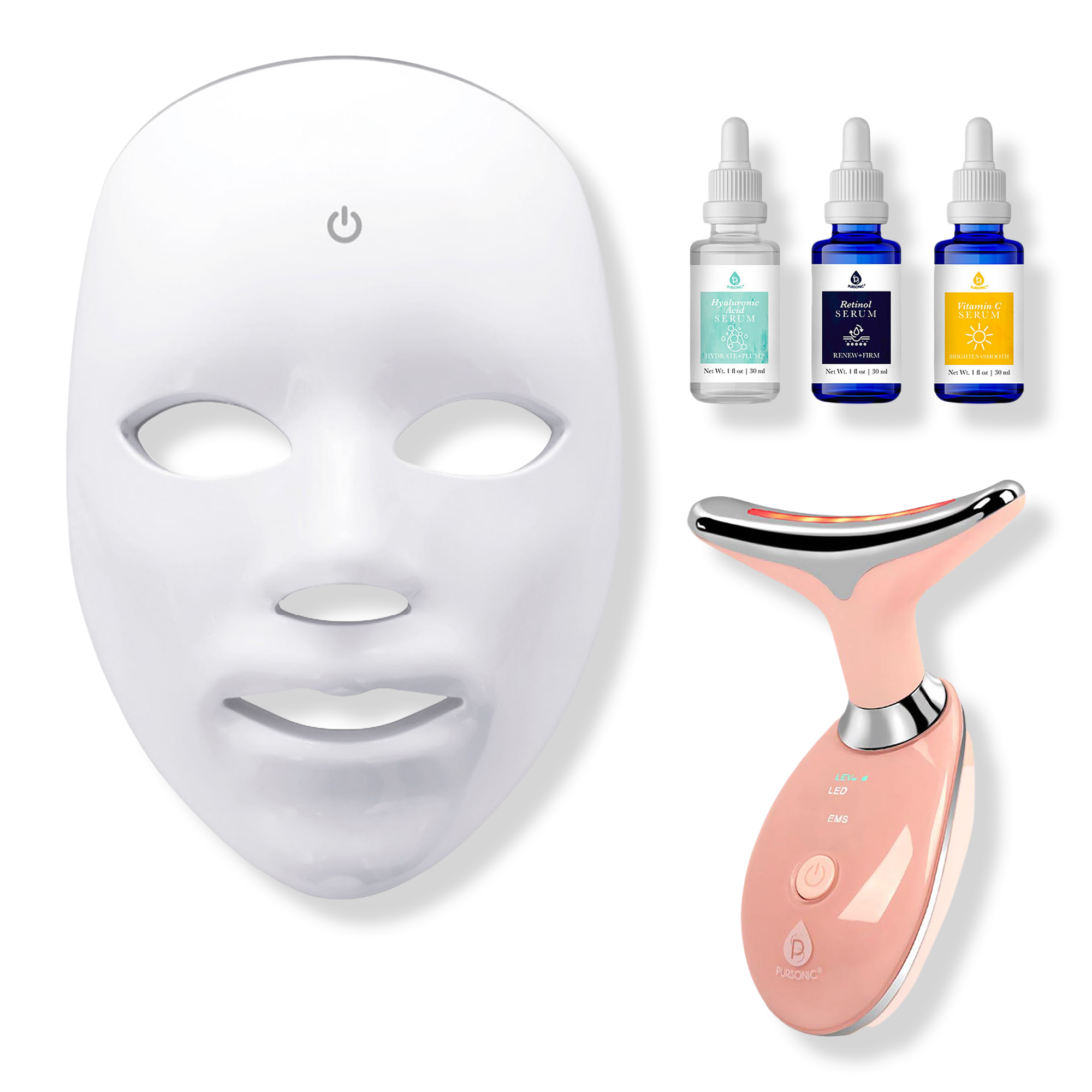 PURSONIC 7-in-1 LED Face Mask + Sculpting Wand + Anti-Aging Serum Set
