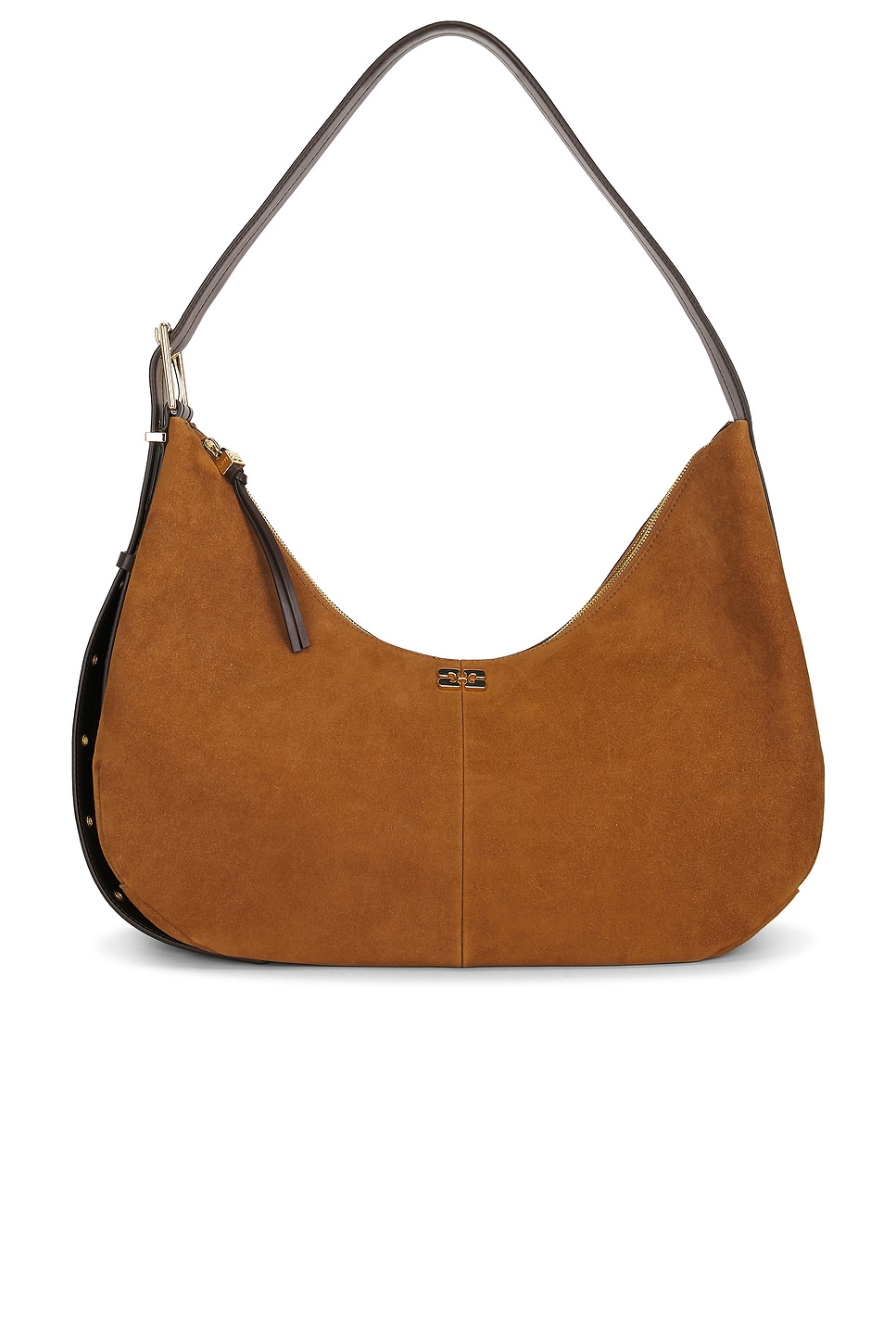 Ganni Hobo Belt Medium Suede Bag in Caramel Caf?