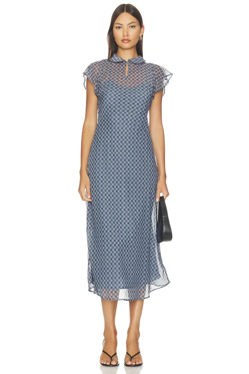 Damson Madder Hudson Midi Dress in Blue Grey