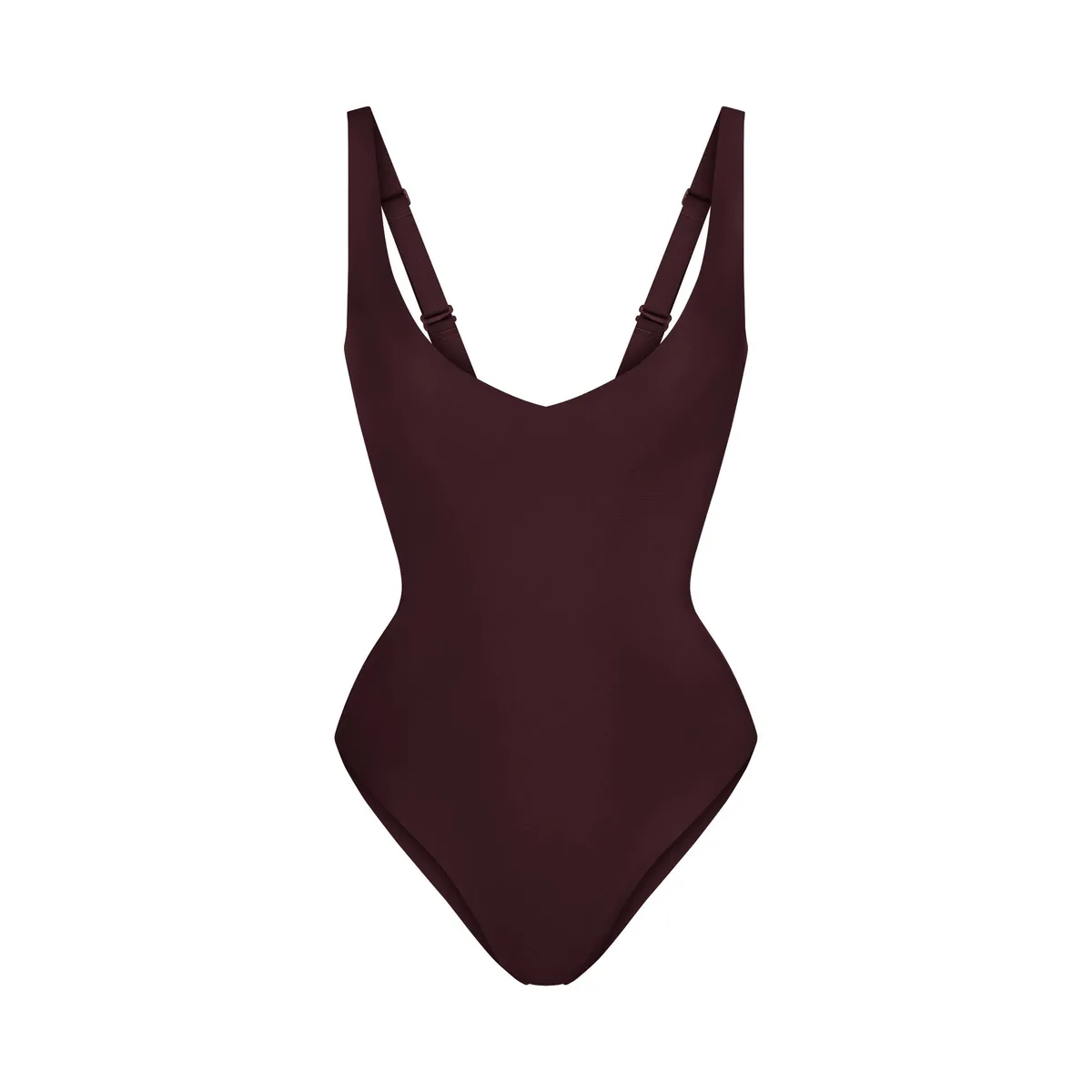 SKIMS BODY UNLINED PLUNGE THONG BODYSUIT | CURRANT