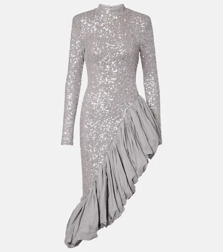 Sequined asymmetric midi dress