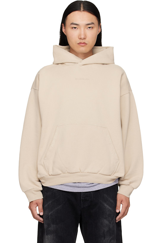 Beige Distressed Hoodie