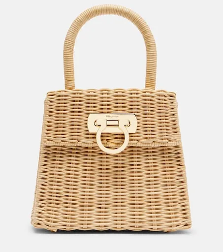 Small wicker top-handle bag
