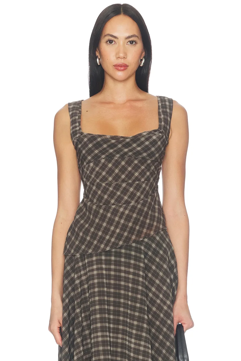 LPA Velora Top in Moss Brown Plaid