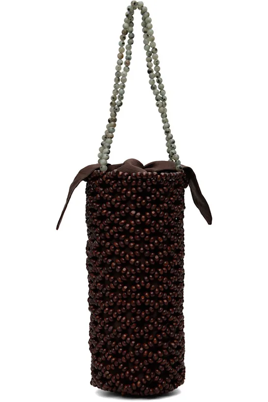 Brown Handmade Wooden Beaded Bag
