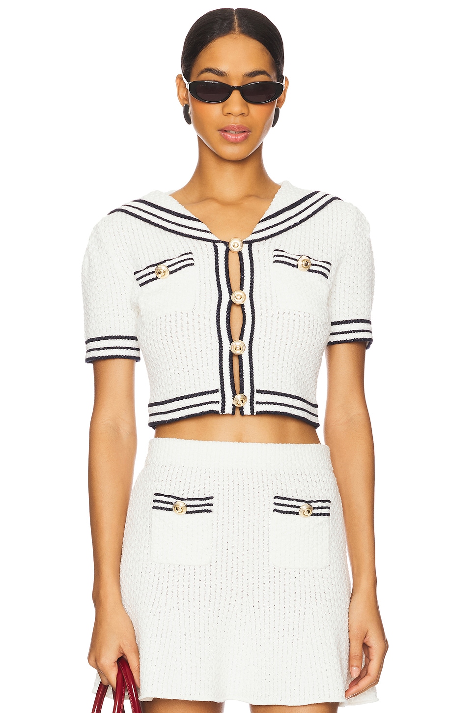 self-portrait Textured Knit Top in White