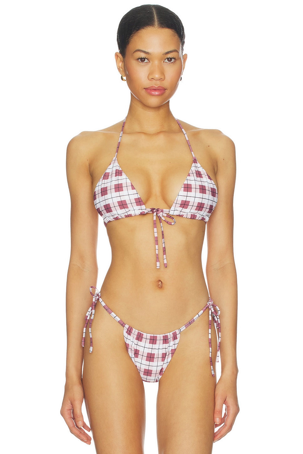 Montce Emma Bikini Top in Maroon Plaid