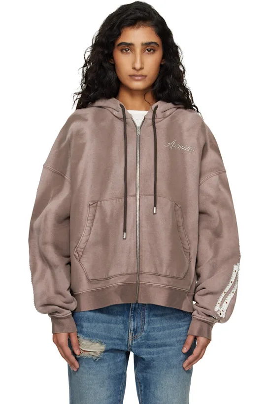 Brown Bones Studded Zip Hoodie
