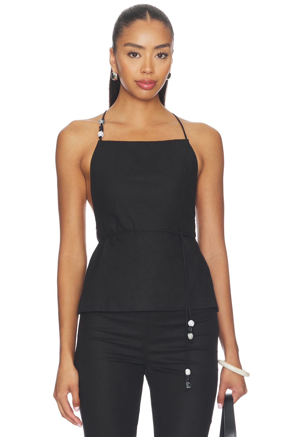 L'Academie Anaia Linen Top in Black