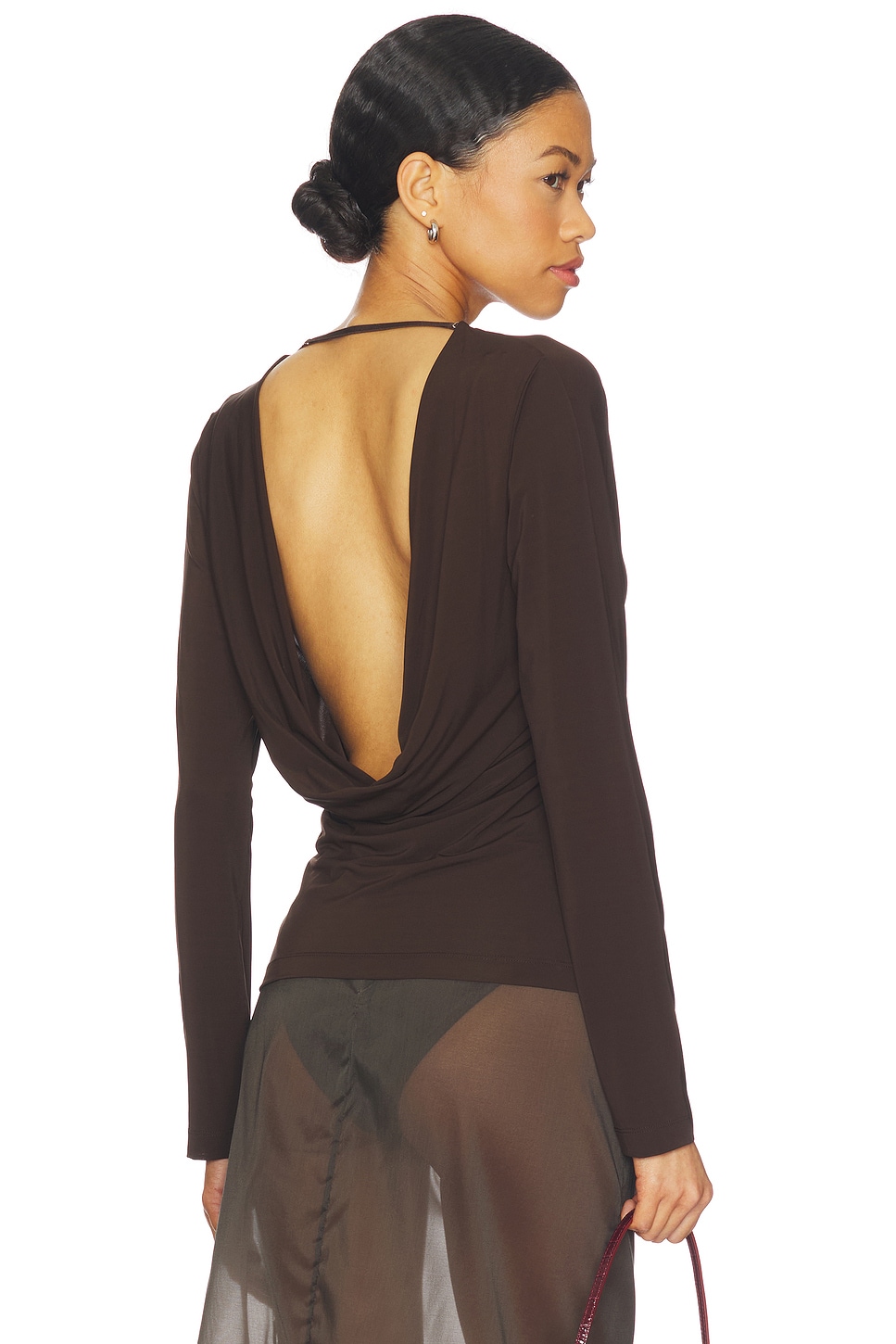 Helmut Lang Cowl Back Long Sleeve Top in Bistre