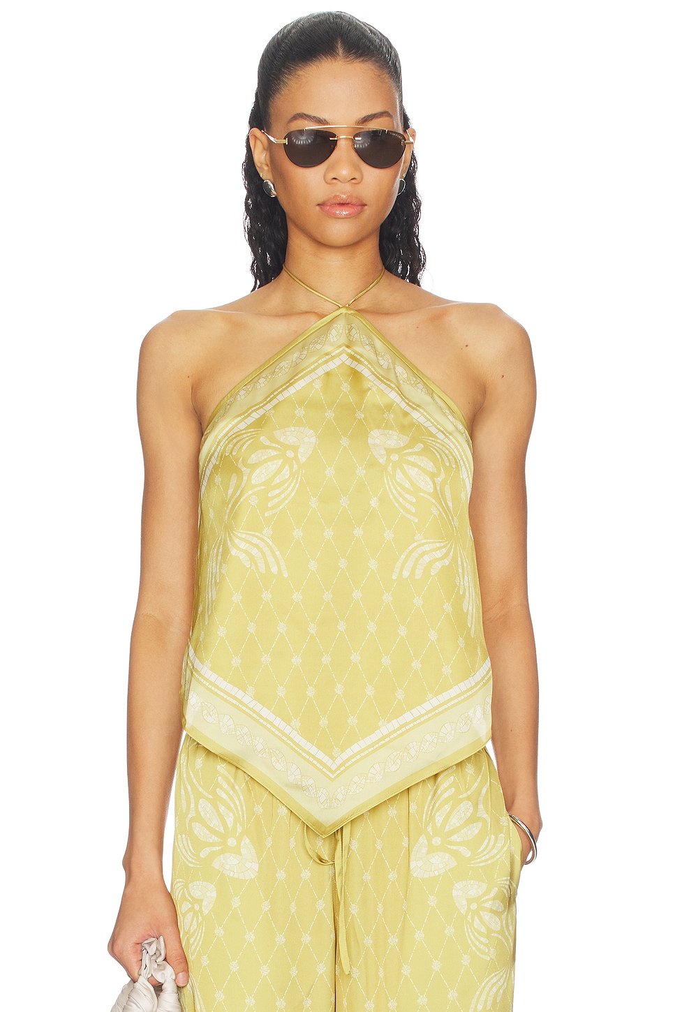 Shani Shemer JESSIE 吊带上装 in Mustard Mosaic Print