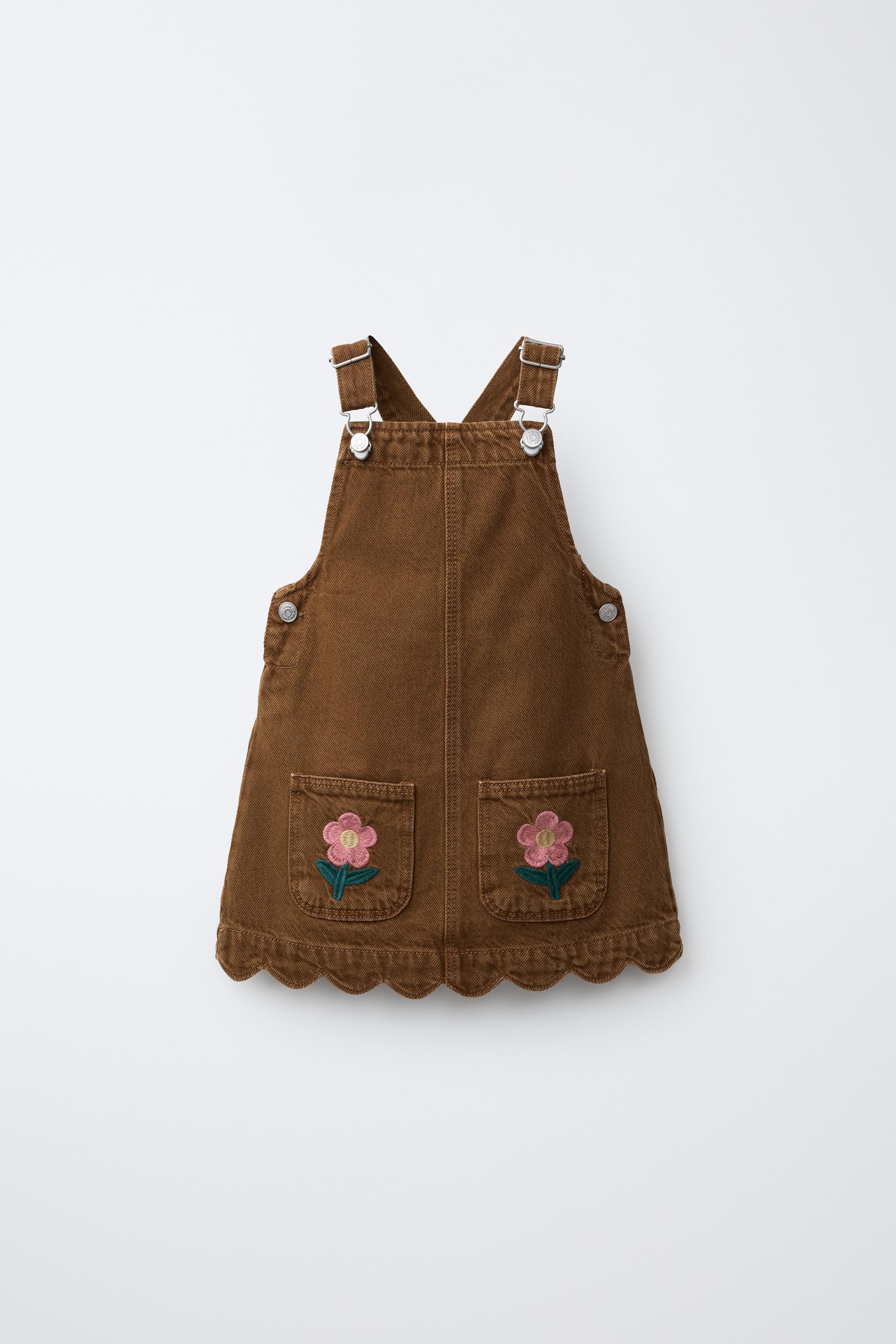 EMBROIDERED FLORAL TWILL PINAFORE